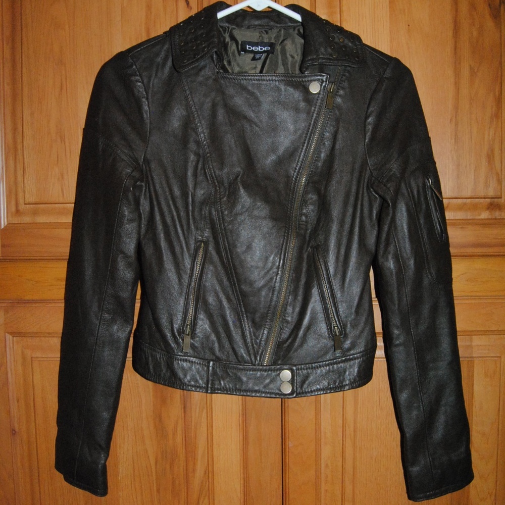 Bebe Leather Moto Jacket Dark Brown XS